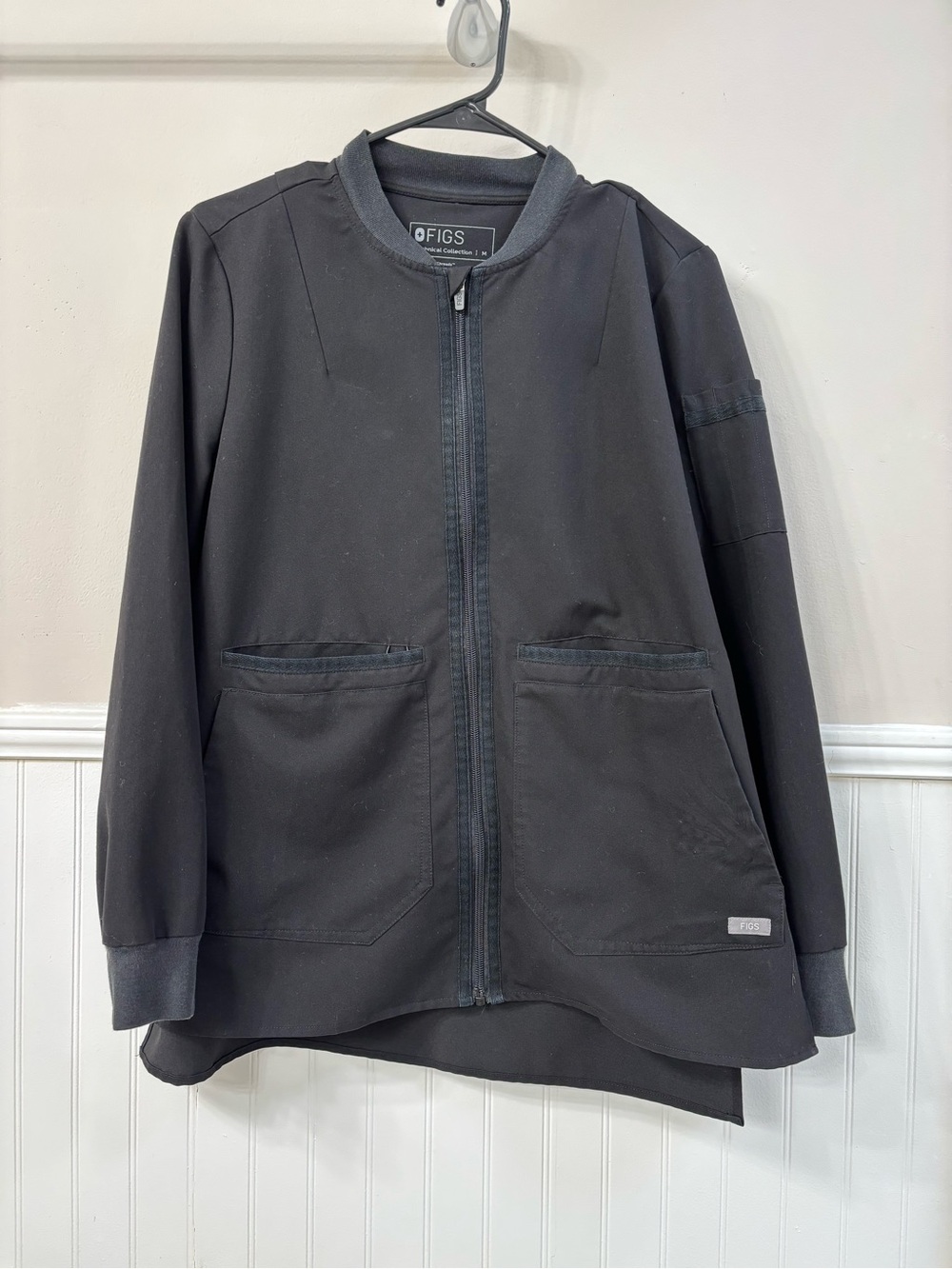 FIGS Black Bomber-Style Zip Jacket